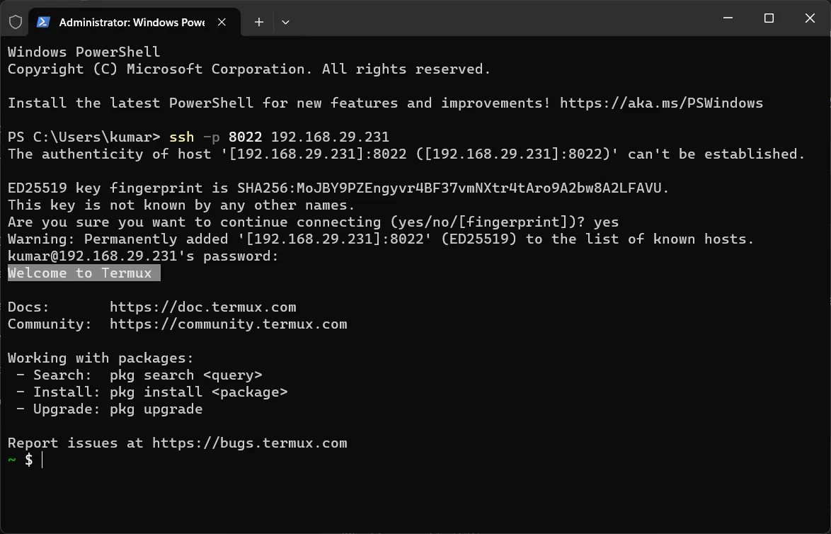 connecting to termux over ssh