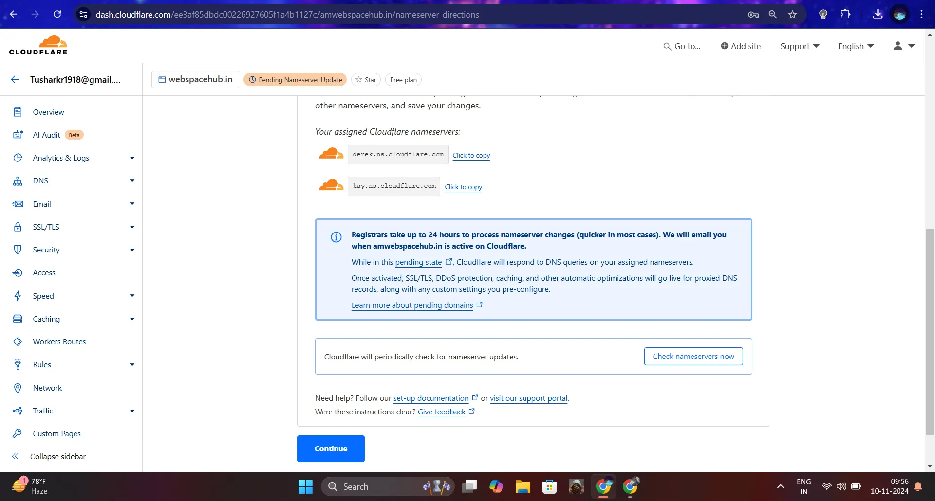 copy the cloudflare nameservers